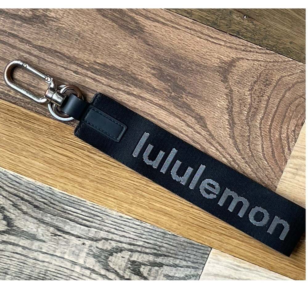 Lululemon Black Logo Keychain Wristlet Lanyard Carabiner Clip Key Ring